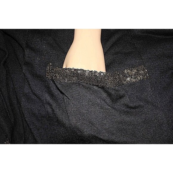 Miss Me Sz S Black Gold With Sequins Ruched Neck Acrylic Nylon Spandex Cardigan - Picture 5 of 7